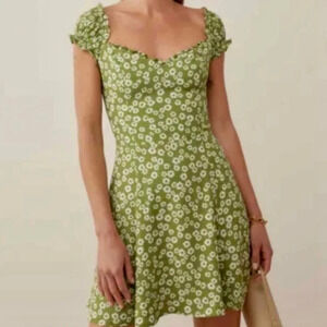Reformation Pacey Dress in Fennel Mini Floral Print Cottagecore Bohemian Size 0